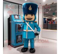 Personnage De Costume De Mascotte Redbrokoly De La Garde Royale Britannique Cyan Habillé D'une Robe Taille Empire Et De Porte-Documents Multicolore
