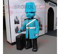 Personnage De Costume De Mascotte Redbrokoly De La Garde Royale Britannique Cyan Habillé D'une Robe Taille Empire Et De Porte-Documents Multicolore