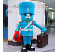 Personnage De Costume De Mascotte Redbrokoly De La Garde Royale Britannique Cyan Habillé D'une Robe Taille Empire Et De Porte-Documents Multicolore