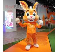 Personnage De Costume De Mascotte Redbrokoly De Lapin Sauvage Orange Vêtu D'un Short De Course Et De Bracelets Multicolore