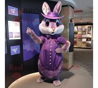 Personnage De Costume De Mascotte Redbrokoly De Lapin Sauvage Violet Habillé D'une Robe Fourreau Et De Bérets Multicolore
