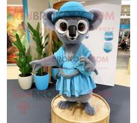 Personnage De Costume De Mascotte Redbrokoly De Lémurien Bleu Ciel Habillé D'une Jupe Portefeuille Et De Chapeaux Multicolore