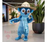 Personnage De Costume De Mascotte Redbrokoly De Lémurien Bleu Ciel Habillé D'une Jupe Portefeuille Et De Chapeaux Multicolore