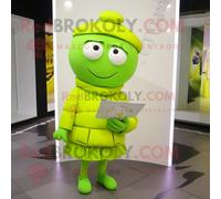Personnage De Costume De Mascotte Redbrokoly De Lettre D'amour Vert Citron Vêtu D'un Imperméable Et D'écharpes Multicolore