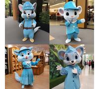 Personnage De Costume De Mascotte Redbrokoly De Loir Bleu Ciel Habillé D'une Robe Fourreau Et De Casquettes Multicolore