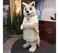 Personnage De Costume De Mascotte Redbrokoly De Loup Crème Habillé D'un Col Roulé Et De Châles Multicolore