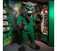 Personnage De Costume De Mascotte Redbrokoly De Loup-Garou Vert Forêt Habillé D'un Col Roulé Et De Porte-Clés Multicolore