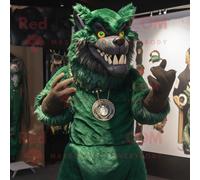 Personnage De Costume De Mascotte Redbrokoly De Loup-Garou Vert Forêt Habillé D'un Col Roulé Et De Porte-Clés Multicolore