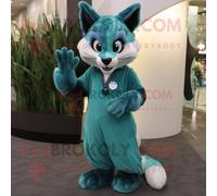 Personnage De Costume De Mascotte Redbrokoly De Lynx Bleu Sarcelle Habillé D'une Robe Portefeuille Et De Gants Multicolore