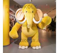 Personnage De Costume De Mascotte Redbrokoly De Mammouth Jaune Citron Habillé D'un Jean Bootcut Et De Pochettes Multicolore