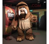 Personnage De Costume De Mascotte Redbrokoly De Mammouth Marron Habillé D'un Rashguard Et De Bonnets Multicolore