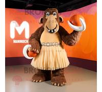 Personnage De Costume De Mascotte Redbrokoly De Mammouth Marron Habillé D'une Robe De Bal Et D'anneaux Multicolore
