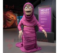 Personnage De Costume De Mascotte Redbrokoly De Momie Magenta Habillé D'une Robe Taille Empire Et D'écharpes Multicolore