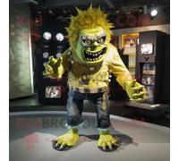 Personnage De Costume De Mascotte Redbrokoly De Monstre De Frankenstein Doré Habillé D'un Jean Skinny Et De Broches Multicolore