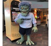 Personnage De Costume De Mascotte Redbrokoly De Monstre De Frankenstein Gris Habillé Avec Un T-Shirt Henley Et Des Ceintures De Smoking Multicolore
