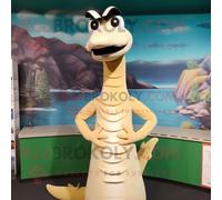 Personnage De Costume De Mascotte Redbrokoly De Monstre Du Loch Ness Crème Habillé D'une Robe Fourreau Et De Bandeaux Multicolore