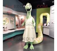 Personnage De Costume De Mascotte Redbrokoly De Monstre Du Loch Ness Crème Habillé D'une Robe Fourreau Et De Bandeaux Multicolore