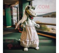 Personnage De Costume De Mascotte Redbrokoly De Monstre Du Loch Ness Habillé D'une Robe De Mariée Et De Bandeaux Multicolore