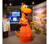 Personnage De Costume De Mascotte Redbrokoly De Monstre Du Loch Ness Orange Habillé D'une Robe Droite Et De Bandeaux Multicolore