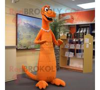 Personnage De Costume De Mascotte Redbrokoly De Monstre Du Loch Ness Orange Habillé D'une Robe Droite Et De Bandeaux Multicolore