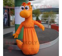 Personnage De Costume De Mascotte Redbrokoly De Monstre Du Loch Ness Orange Habillé D'une Robe Droite Et De Bandeaux Multicolore