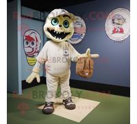 Personnage De Costume De Mascotte Redbrokoly De Mort-Vivant Crème Habillé D'un Tee-Shirt De Baseball Et De Sacs Fourre-Tout Multicolore