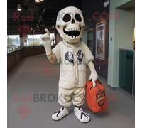 Personnage De Costume De Mascotte Redbrokoly De Mort-Vivant Crème Habillé D'un Tee-Shirt De Baseball Et De Sacs Fourre-Tout Multicolore
