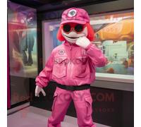 Personnage De Costume De Mascotte Redbrokoly De Mort-Vivant Rose Habillé D'un Coupe-Vent Et De Bérets Multicolore