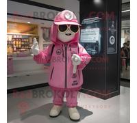 Personnage De Costume De Mascotte Redbrokoly De Mort-Vivant Rose Habillé D'un Coupe-Vent Et De Bérets Multicolore