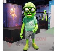 Personnage De Costume De Mascotte Redbrokoly De Mort-Vivant Vert Citron Vêtu D'un Short Et De Lunettes Multicolore