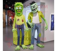 Personnage De Costume De Mascotte Redbrokoly De Mort-Vivant Vert Lime Habillé D'un Jean Mom Et De Montres Numériques Multicolore