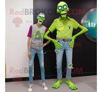 Personnage De Costume De Mascotte Redbrokoly De Mort-Vivant Vert Lime Habillé D'un Jean Mom Et De Montres Numériques Multicolore