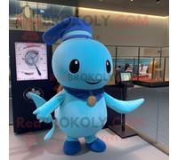 Personnage De Costume De Mascotte Redbrokoly De Narval Bleu Habillé D'une Robe Fourreau Et De Montres Multicolore