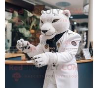 Personnage De Costume De Mascotte Redbrokoly De Panthère Blanche Habillé D'une Culotte Et De Boutons De Manchette Multicolore