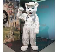 Personnage De Costume De Mascotte Redbrokoly De Panthère Blanche Habillé D'une Salopette Et De Bérets Multicolore