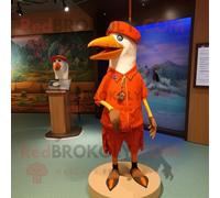 Personnage De Costume De Mascotte Redbrokoly De Pic Orange Vêtu D'un Bermuda Et De Broches Multicolore