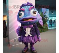 Personnage De Costume De Mascotte Redbrokoly De Piranha Violet Habillé Avec Une Jupe Crayon Et Des Noeuds Papillon Multicolore