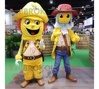 Personnage De Costume De Mascotte Redbrokoly De Pirate Jaune Citron Habillé D'un Jean Mom Et De Cummerbunds Multicolore