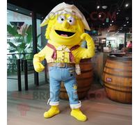 Personnage De Costume De Mascotte Redbrokoly De Pirate Jaune Citron Habillé D'un Jean Mom Et De Cummerbunds Multicolore