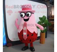 Personnage De Costume De Mascotte Redbrokoly De Poivre Rose Habillé D'un Gilet Et De Cravates Multicolore