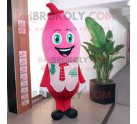 Personnage De Costume De Mascotte Redbrokoly De Poivre Rose Habillé D'un Gilet Et De Cravates Multicolore