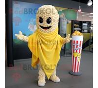 Personnage De Costume De Mascotte Redbrokoly De Pop Corn Jaune Habillé D'un Cover-Up Et De Clips D'écharpe Multicolore