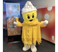Personnage De Costume De Mascotte Redbrokoly De Pop Corn Jaune Habillé D'un Cover-Up Et De Clips D'écharpe Multicolore