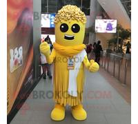 Personnage De Costume De Mascotte Redbrokoly De Pop Corn Jaune Habillé D'un Cover-Up Et De Clips D'écharpe Multicolore