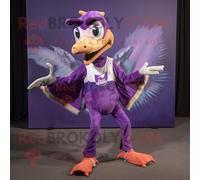 Personnage De Costume De Mascotte Redbrokoly De Ptérodactyle Violet Vêtu D'un Short De Course Et De Bretelles Multicolore