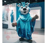 Personnage De Costume De Mascotte Redbrokoly De Renne Bleu Habillé D'une Robe Portefeuille Et De Châles Multicolore