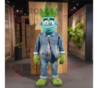 Personnage De Costume De Mascotte Redbrokoly De Roi Vert Habillé D'une Chemise En Jean Et De Ceintures Multicolore