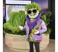 Personnage De Costume De Mascotte Redbrokoly De Salade César À La Lavande Habillé D'une Veste Et De Lunettes Multicolore