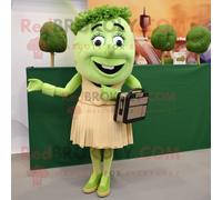 Personnage De Costume De Mascotte Redbrokoly De Salade César Aux Olives Habillé D'une Jupe Crayon Et De Porte-Documents Multicolore