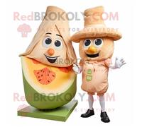 Personnage De Costume De Mascotte Redbrokoly De Salade César Aux Pêches Habillé D'une Barboteuse Et De Chapeaux Multicolore